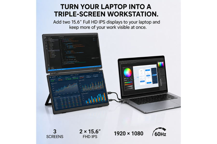 Triple screen laptop screen extender portable monitor