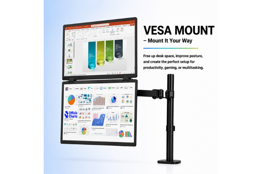 Mount for triple view monitor 15.6" vertical laptop extender