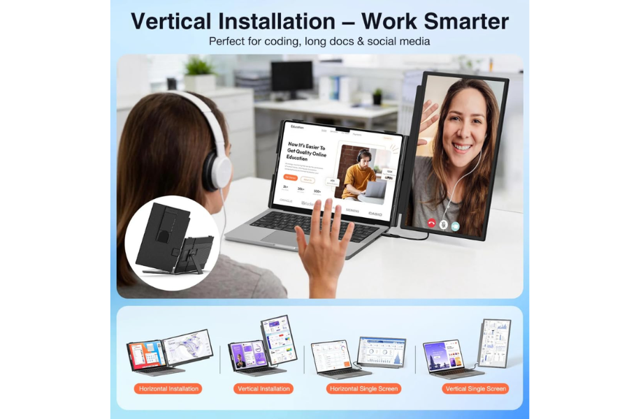 Xavion DuoView 15.6 inch portable monitor connected to laptop