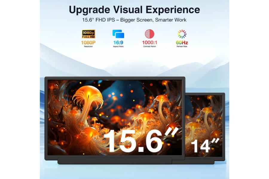 Xavion DuoView 15.6 inch portable monitor connected to laptop
