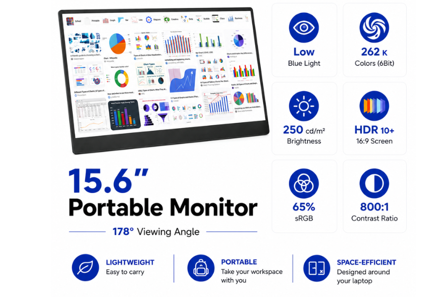 Xavion DuoView 15.6 inch Full HD 1080P IPS portable monitor