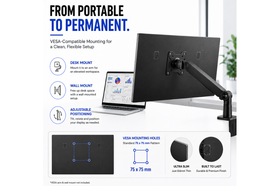 Xavion DuoView 15.6 inch portable monitor with wall mountable design