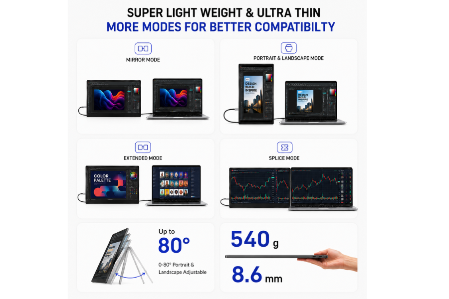 Xavion DuoView 15.6 inch portable monitor for work and multitasking