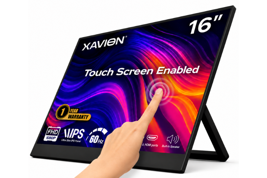 Xavion DuoView 16" Touchscreen Portable Monitor for Laptop | Full HD IPS, 10-Point Touch