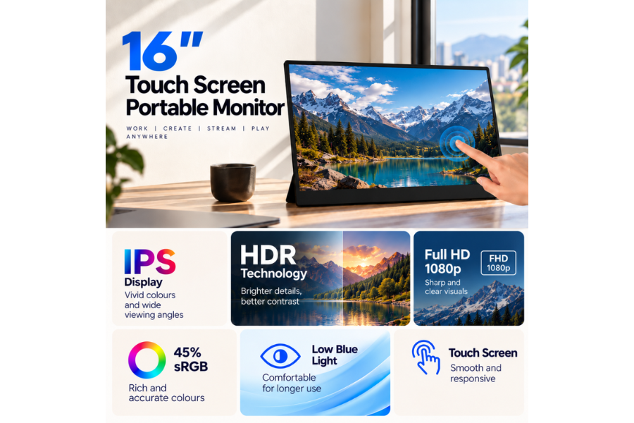 XAVION 16 inch portable monitor with 10-point touchscreen