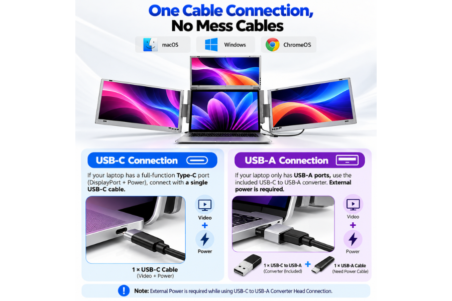 XAVION 18.5 inch portable monitor with USB-C and USB-A connectivity