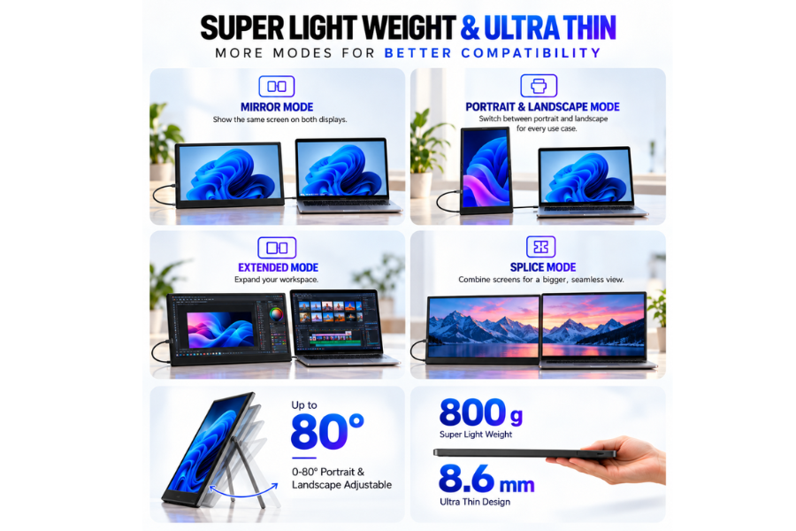 XAVION 16 inch lightweight portable monitor weighing 800 g