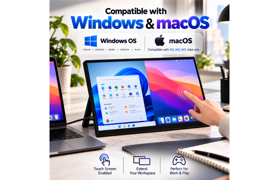 XAVION 16 inch portable monitor with USB-C and Mini HDMI both windows and mac os