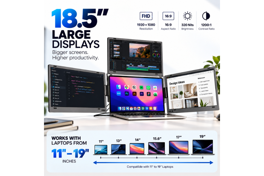 XAVION 18.5 inch quad screen portable laptop monitor